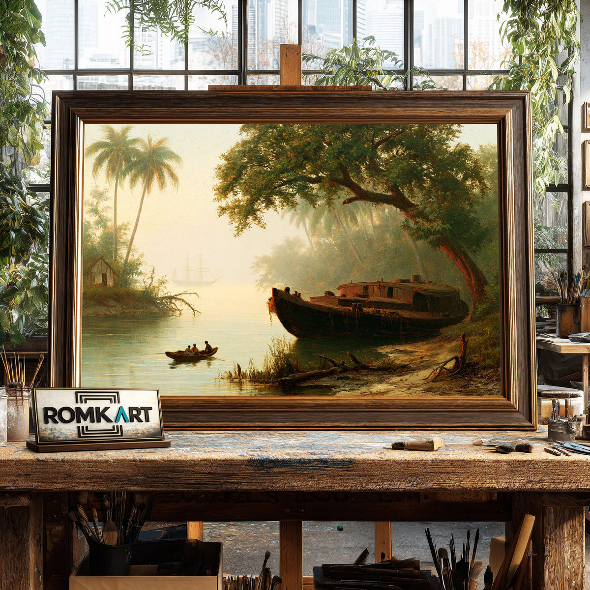 19Th Century Tropical River Landscape Oil Painting - image 2