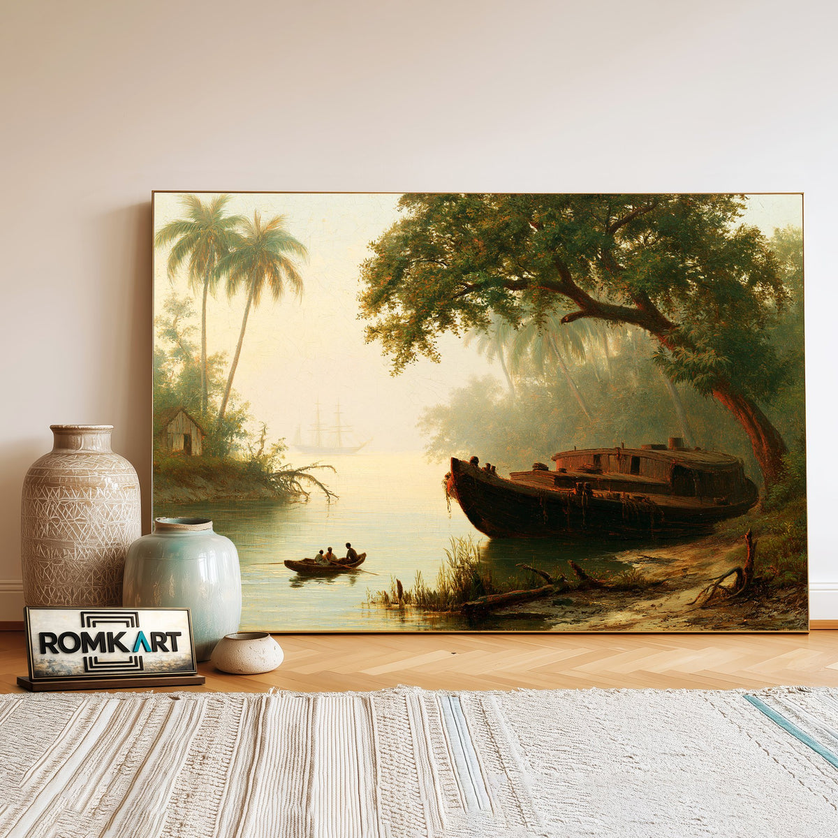 19Th Century Tropical River Landscape Oil Painting - image 3