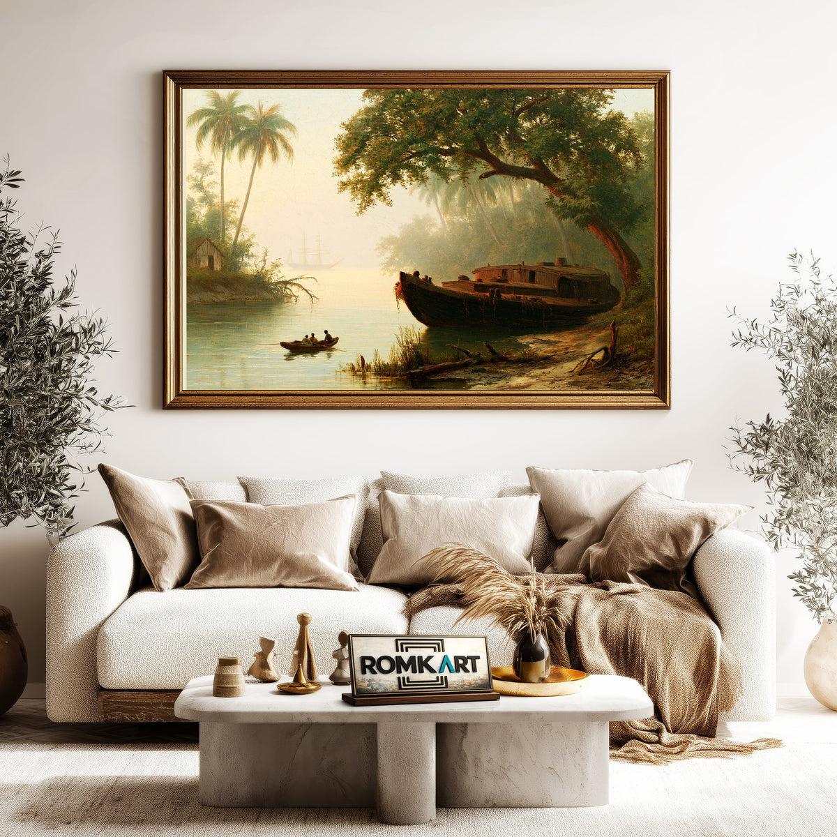 19Th Century Tropical River Landscape Oil Painting - image 5