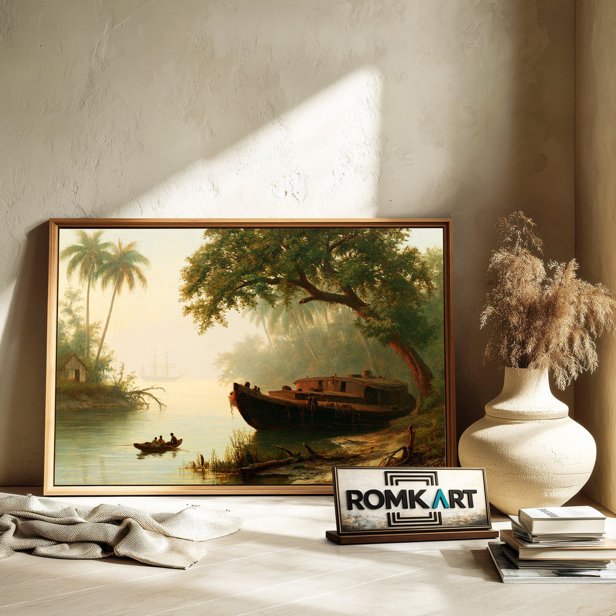 19Th Century Tropical River Landscape Oil Painting - image 6