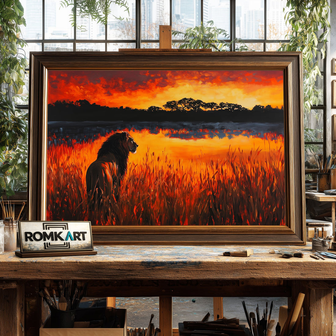 African Lion hand-painted oil painting on canvas