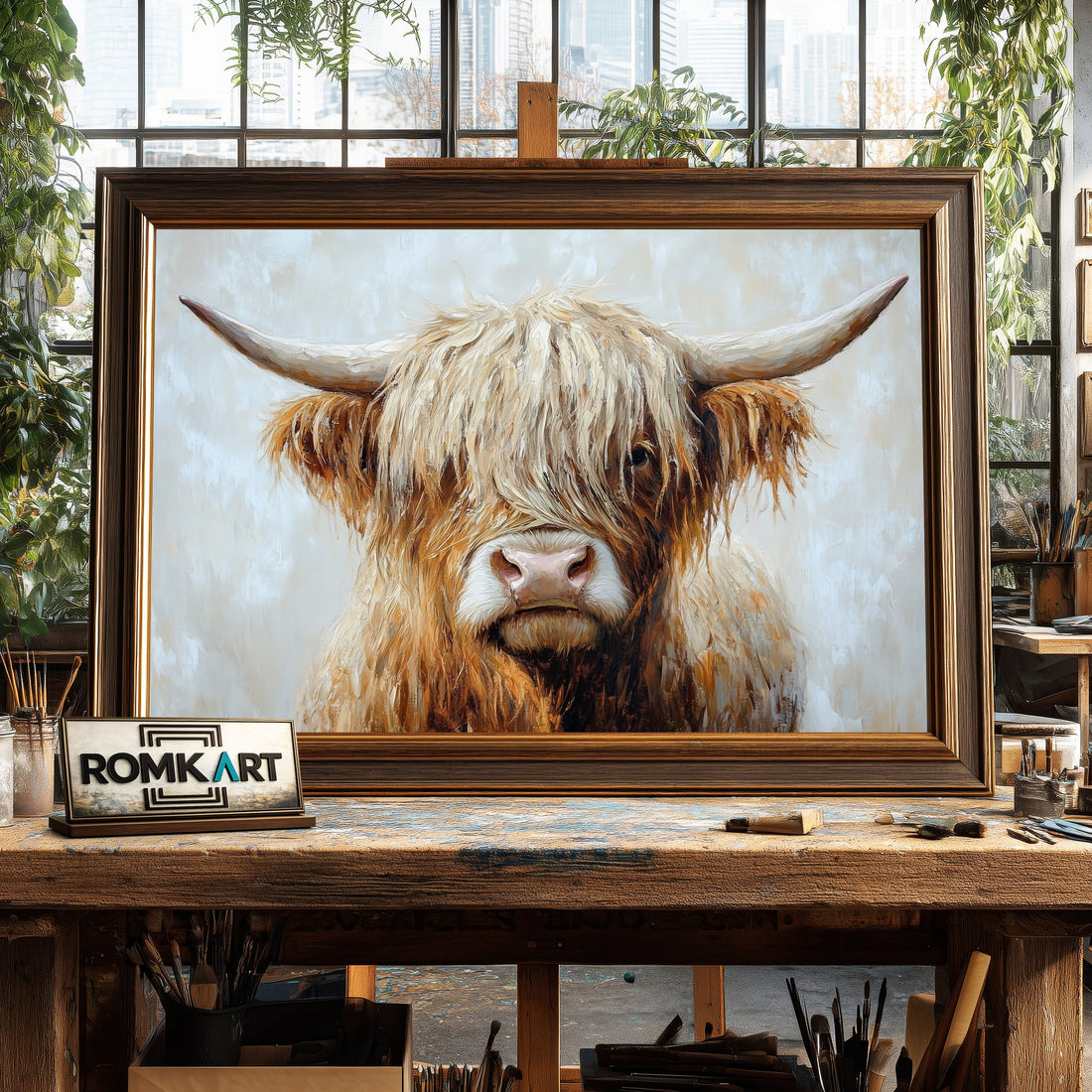 Highland Cow hand-painted oil painting on canvas