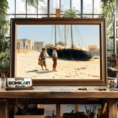 Quiet Harbor with Kids Oil Painting