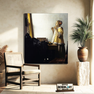 Johannes Vermeer Young Woman With A Pearl Necklace 1665 – Reproduction