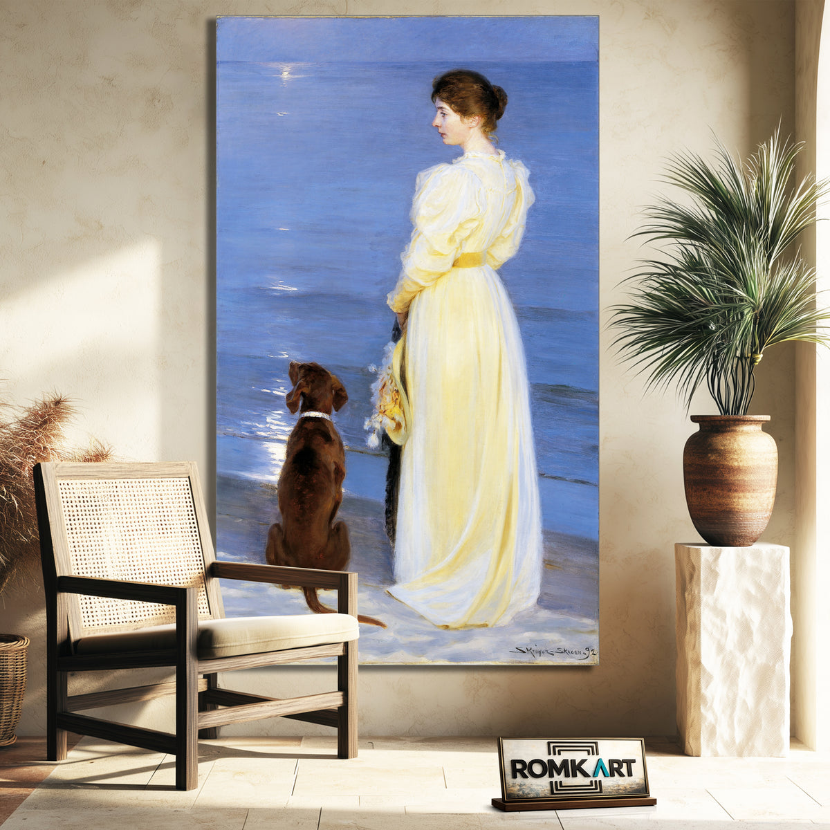 Peder Severin Kroyer Summer Evening At Skagen The Artist Wife And Dog By The Shore 1892 – Reproduction