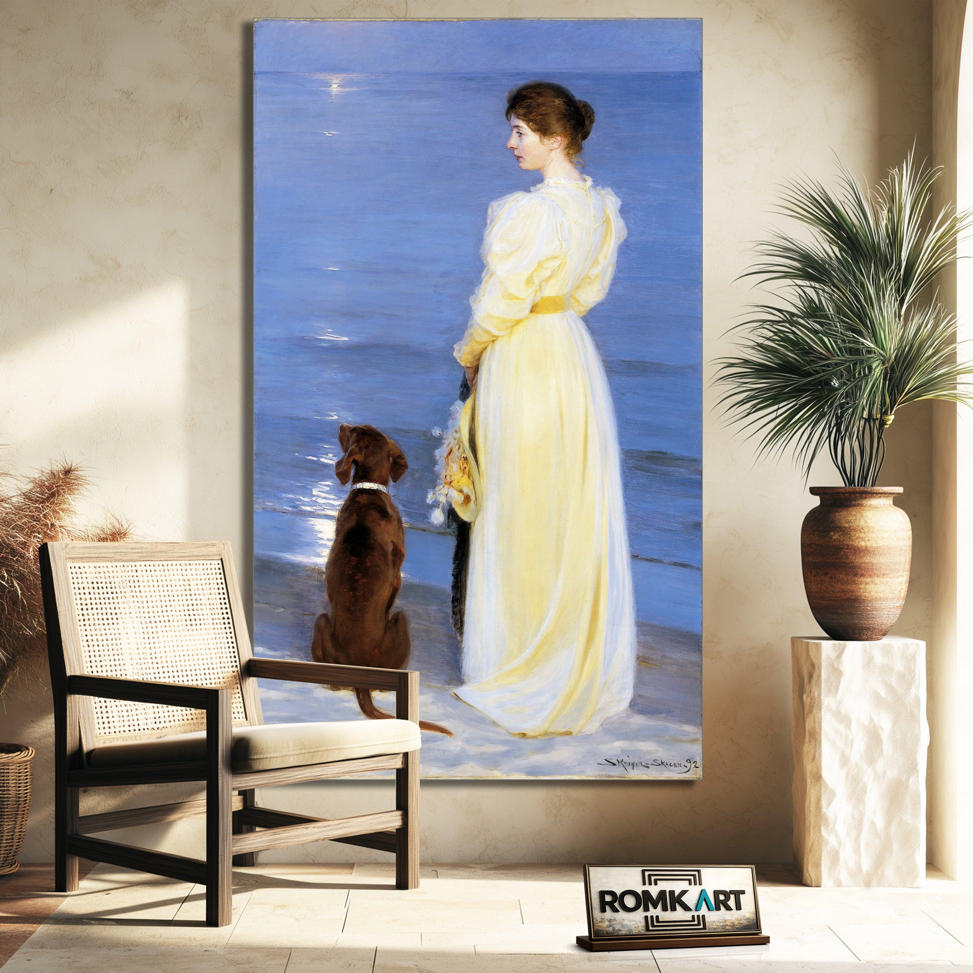Peder Severin Kroyer Summer Evening At Skagen The Artist Wife And Dog By The Shore 1892 – Reproduction