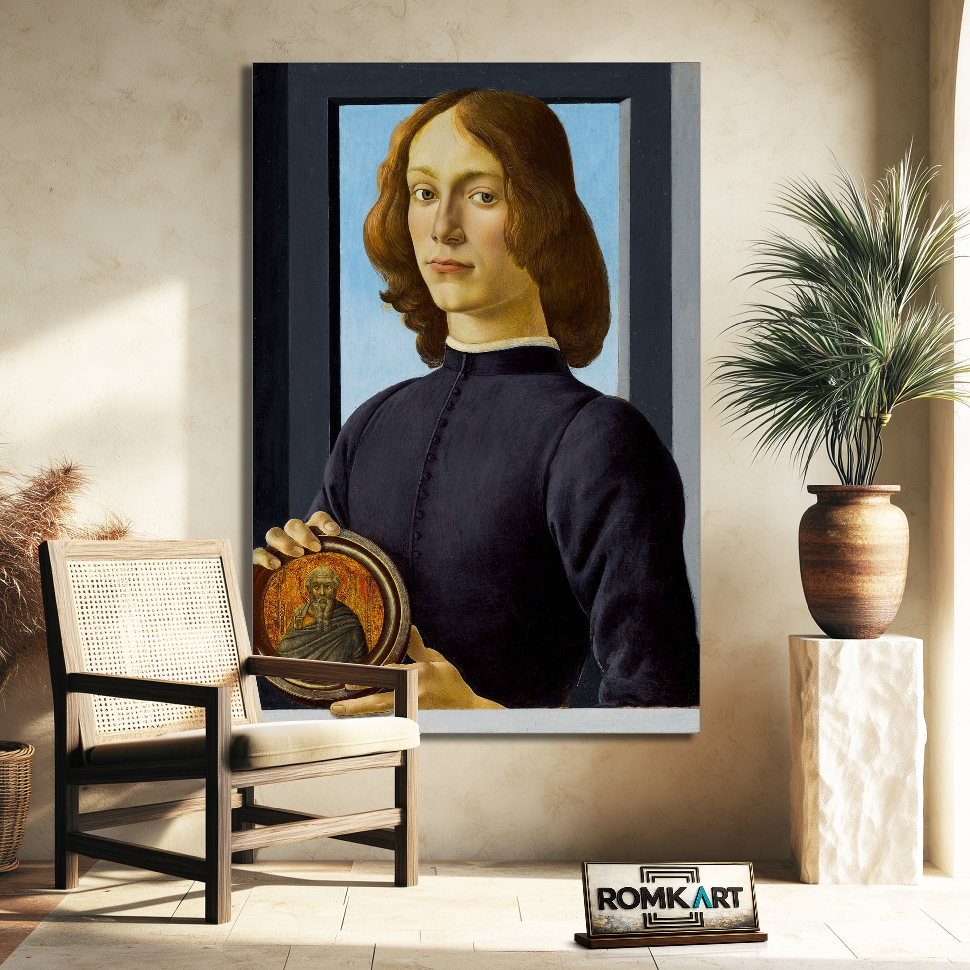 Sandro Botticelli Portrait Of A Young Man Holding A Roundel 1480 – Reproduction