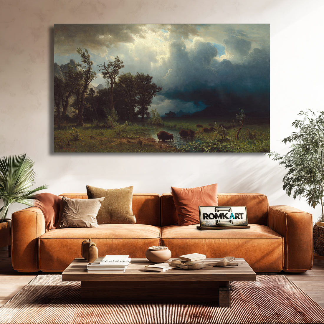 Albert Bierstadt Buffalo Trail the Impending Storm - Reproduction by RomKart - Hand-Painted Oil Painting