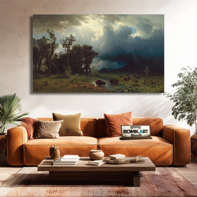Albert Bierstadt Buffalo Trail the Impending Storm - Reproduction by RomKart - Hand-Painted Oil Painting