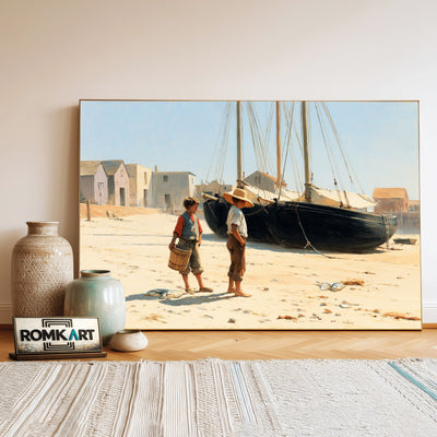 Quiet Harbor with Kids Oil Painting