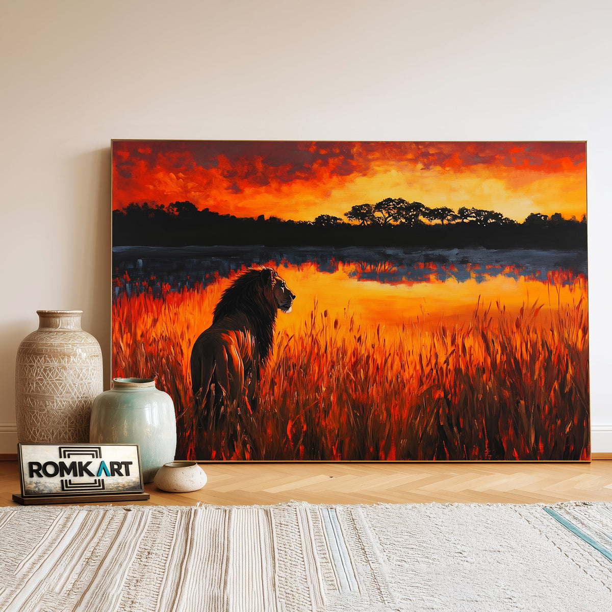 African Lion Wildlife Oil Painting