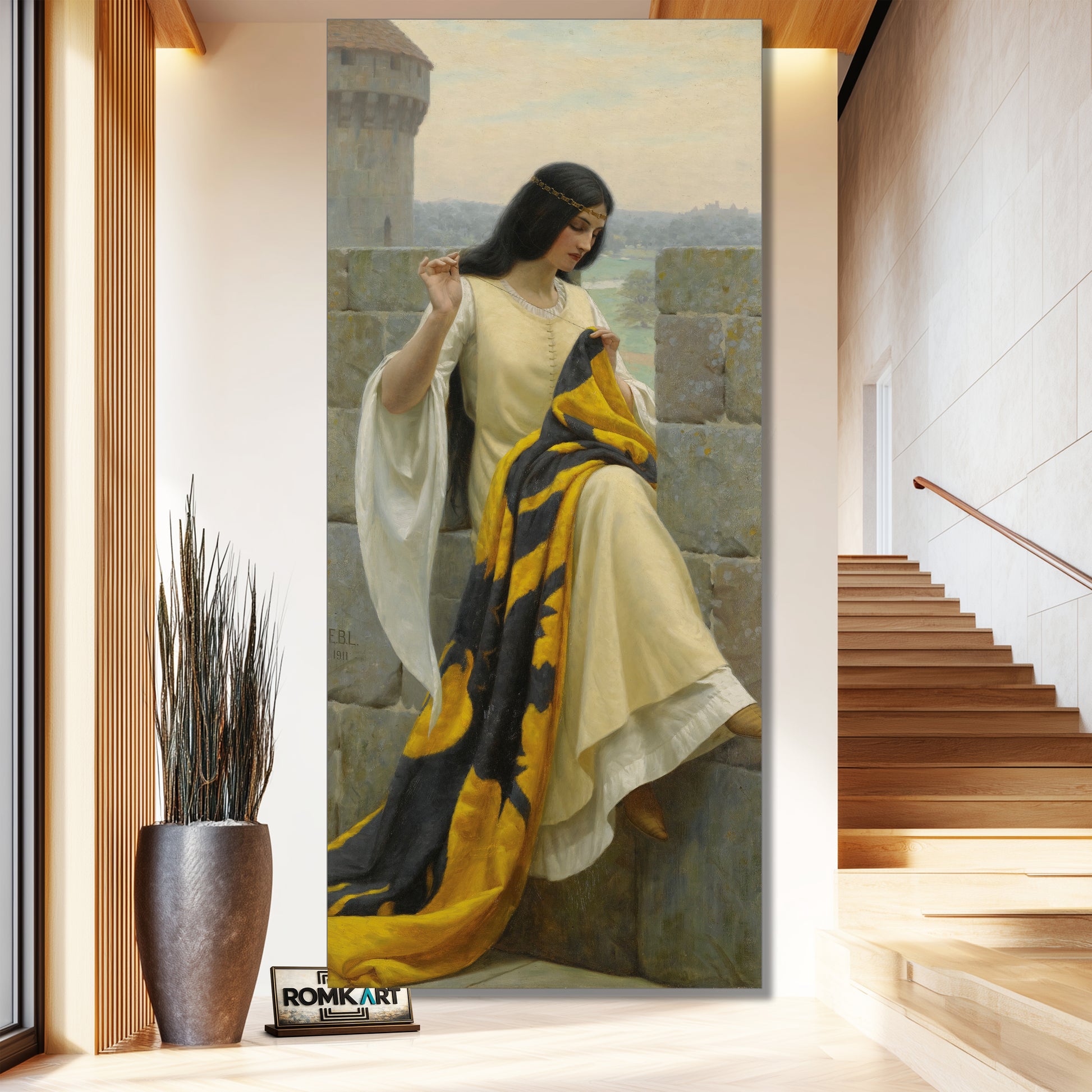 Edmund Leighton Stitching The Standard 1911 – Reproduction
