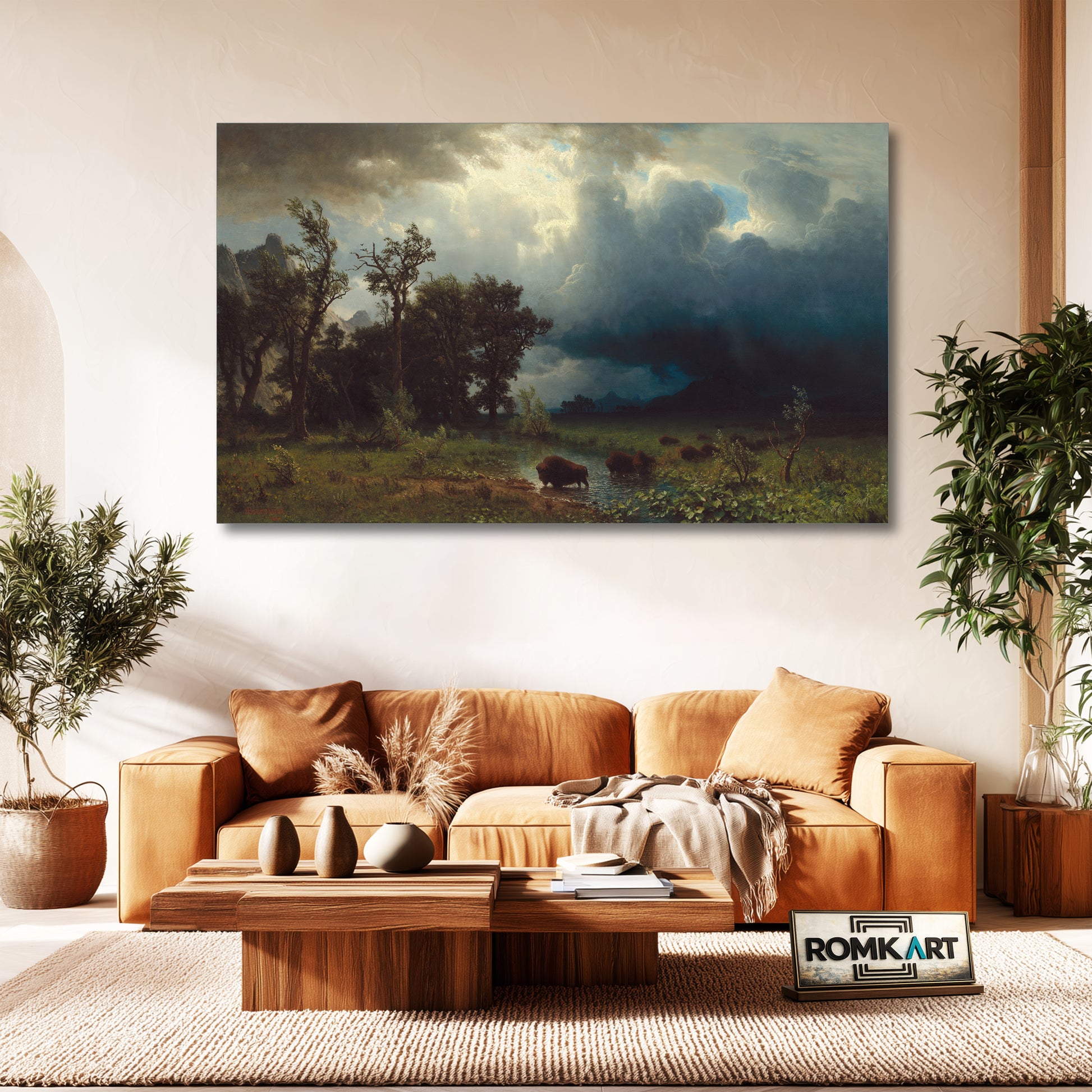Albert Bierstadt Buffalo Trail the Impending Storm - Reproduction by RomKart - Hand-Painted Oil Painting