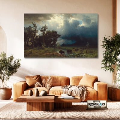 Albert Bierstadt Buffalo Trail the Impending Storm - Reproduction by RomKart - Hand-Painted Oil Painting