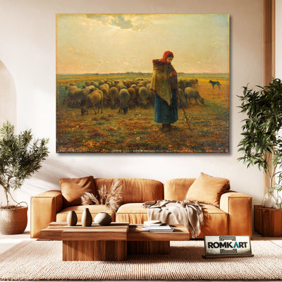 Jean-francois Millet Shepherdess With Her Flock 1864 – Reproduction