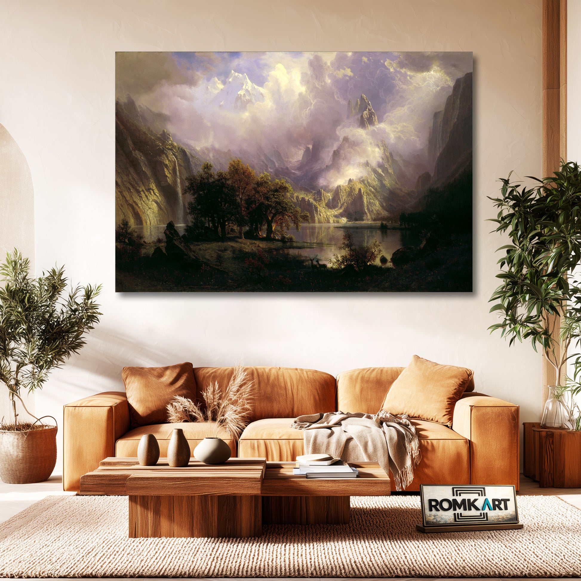 Albert Bierstadt Rocky Mountain Landscape 1870 - Reproduction by RomKart - Hand-Painted Oil Painting