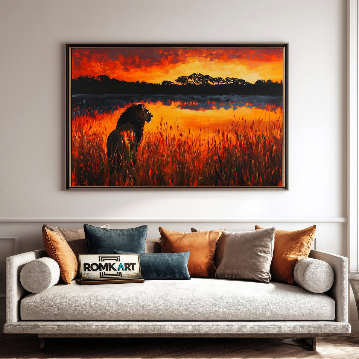 African Lion Wildlife Oil Painting