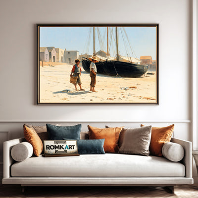 Quiet Harbor with Kids Oil Painting