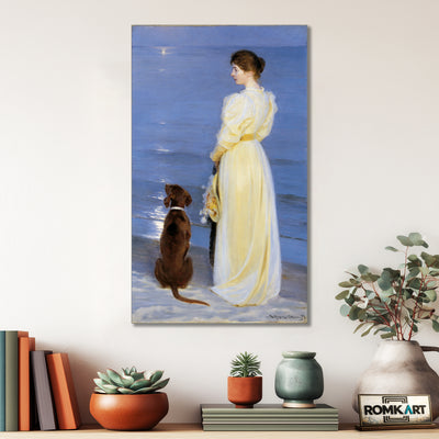 Peder Severin Kroyer Summer Evening At Skagen The Artist Wife And Dog By The Shore 1892 – Reproduction