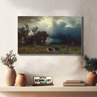 Albert Bierstadt Buffalo Trail the Impending Storm - Reproduction by RomKart - Hand-Painted Oil Painting