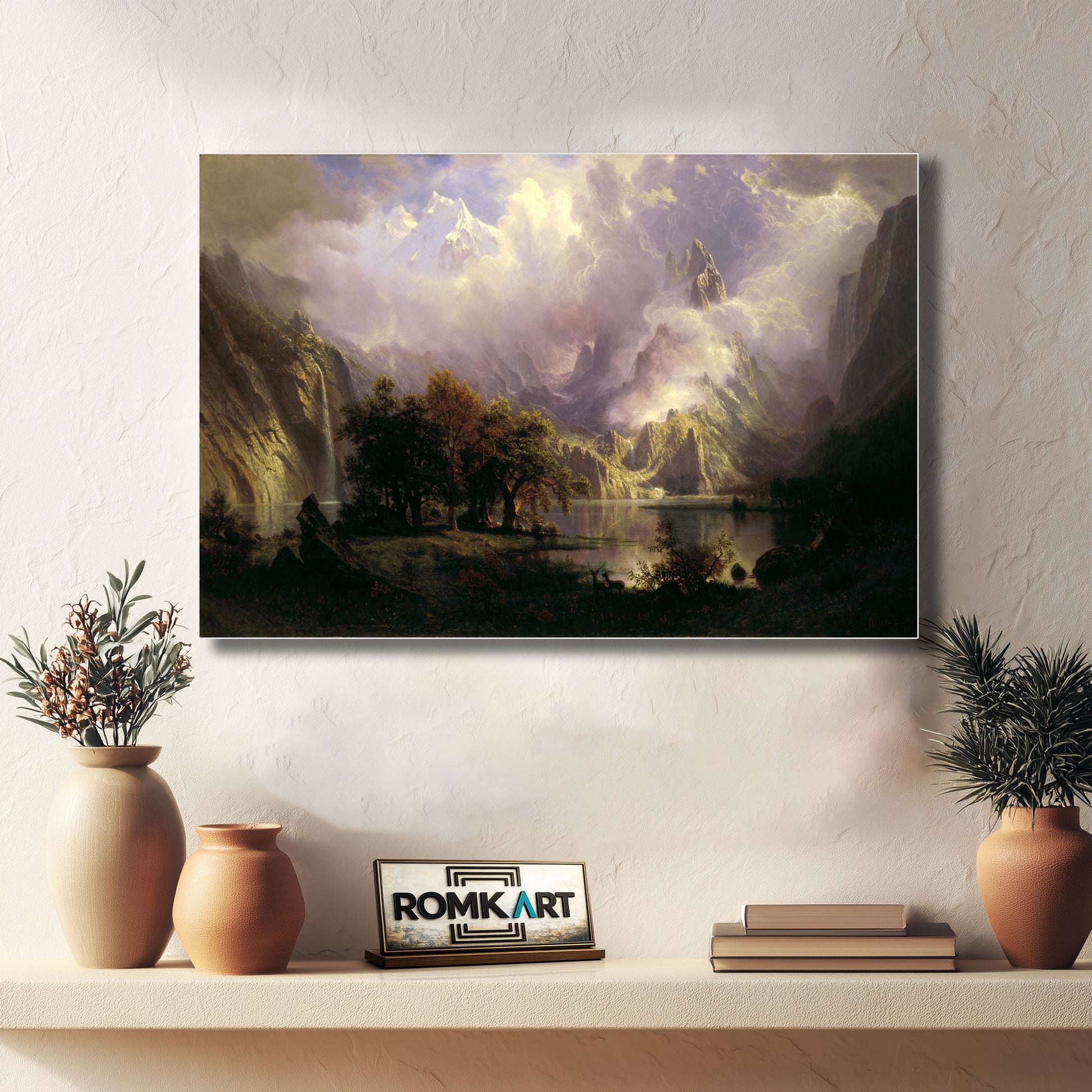 Albert Bierstadt Rocky Mountain Landscape 1870 - Reproduction by RomKart - Hand-Painted Oil Painting