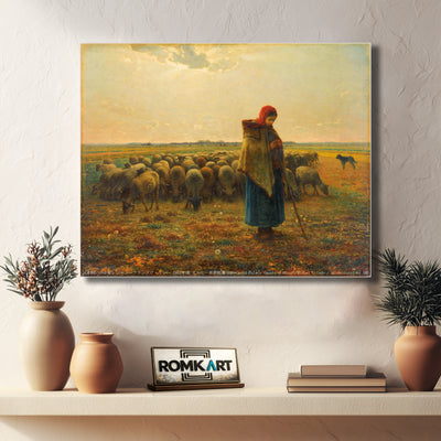 Jean-francois Millet Shepherdess With Her Flock 1864 – Reproduction