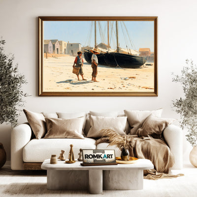 Quiet Harbor with Kids Oil Painting