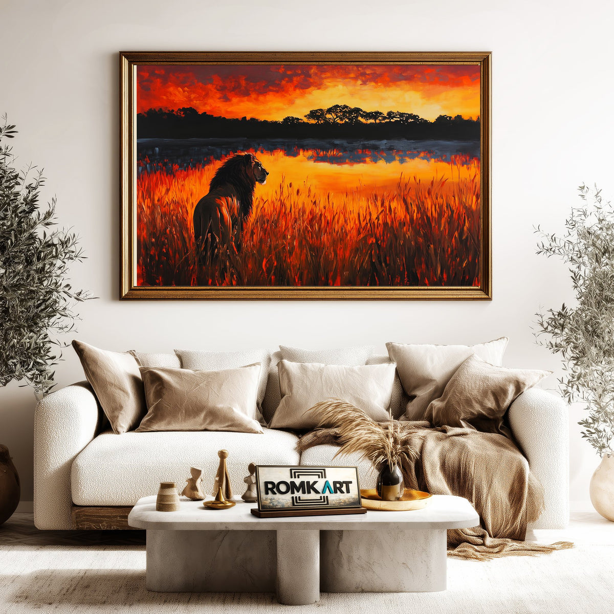 African Lion Wildlife Oil Painting