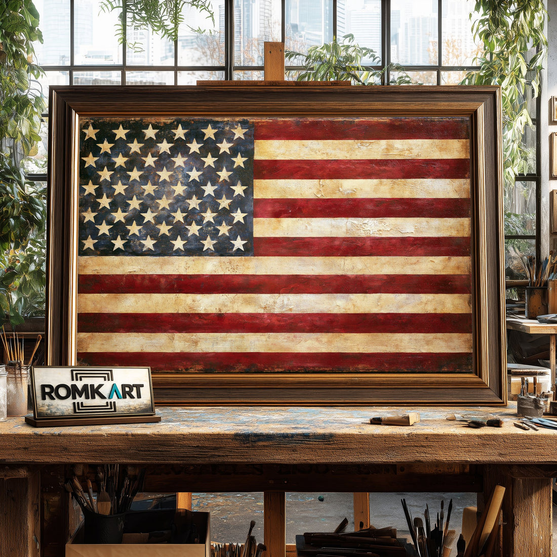 4th Of July American Flag hand-painted oil painting on canvas