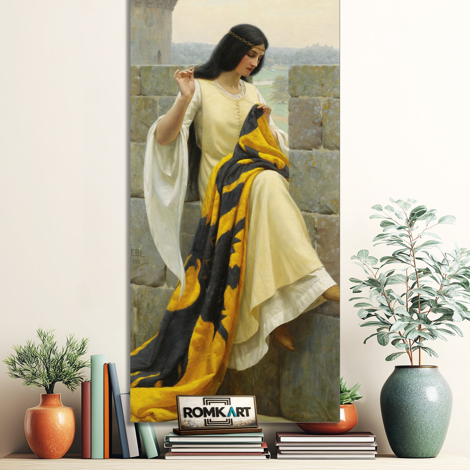 Edmund Leighton Stitching The Standard 1911 – Reproduction