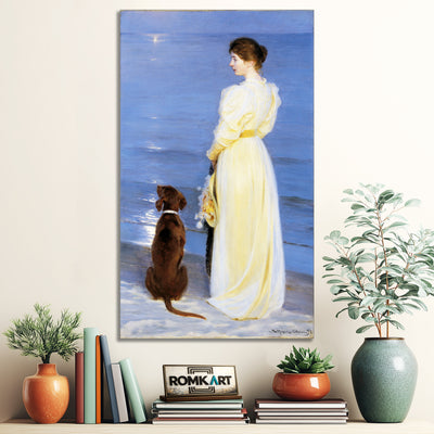Peder Severin Kroyer Summer Evening At Skagen The Artist Wife And Dog By The Shore 1892 – Reproduction