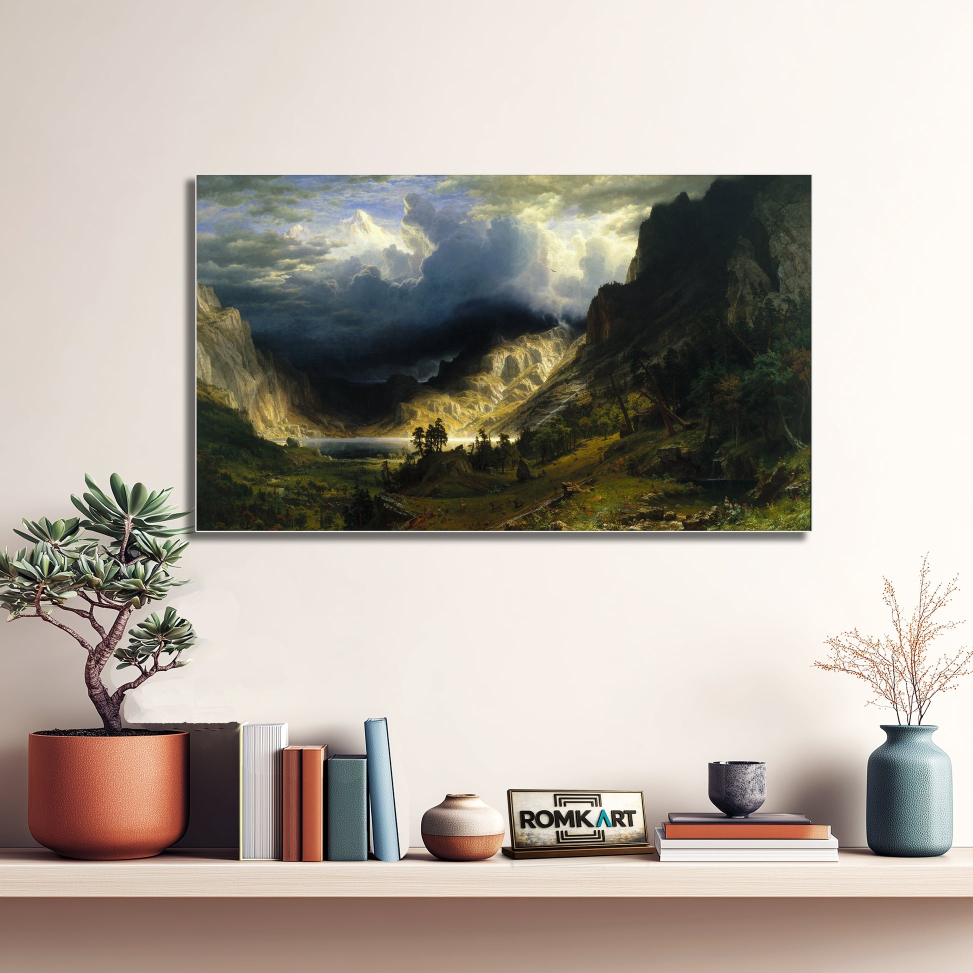 Albert Bierstadt A Storm In The Rocky Mountains 1866 - Reproduction by RomKart - Hand-Painted Oil Painting