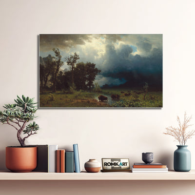 Albert Bierstadt Buffalo Trail the Impending Storm - Reproduction by RomKart - Hand-Painted Oil Painting