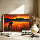 African Lion Wildlife Oil Painting