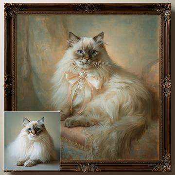 Custom Hand-Painted Cat Oil Painting | Rococo Style Art