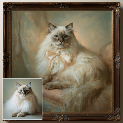 Custom Hand-Painted Cat Oil Painting | Rococo Style Art
