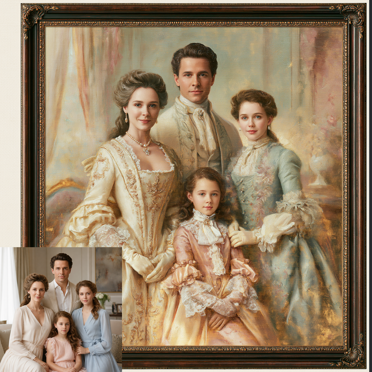 Custom Hand-Painted Family Oil Painting | Rococo Style Art