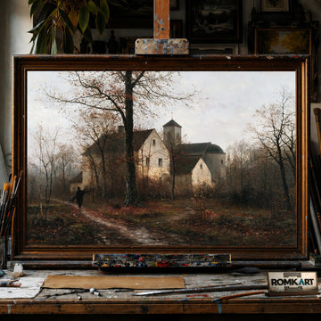 Abandoned Parsonage in Late Autumn - Hand-Painted Oil Painting - View 1
