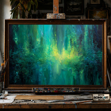 Abstract Expressionist Emerald Green hand-painted oil painting on canvas