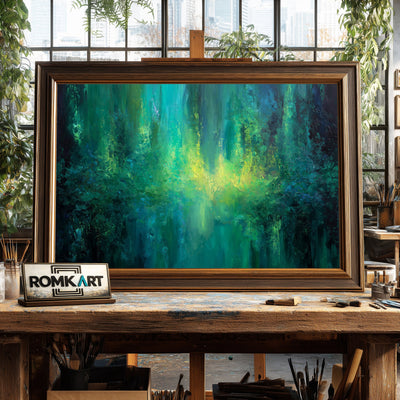 Abstract Expressionist Emerald Green Oil Painting - image 2
