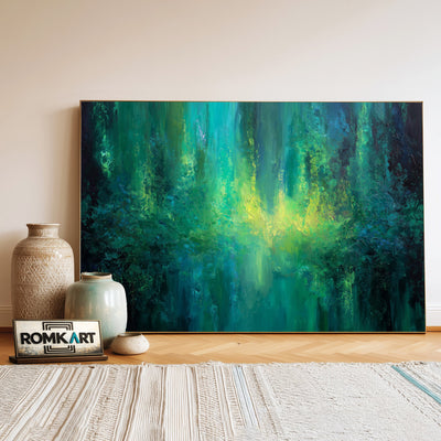 Abstract Expressionist Emerald Green Oil Painting - image 3