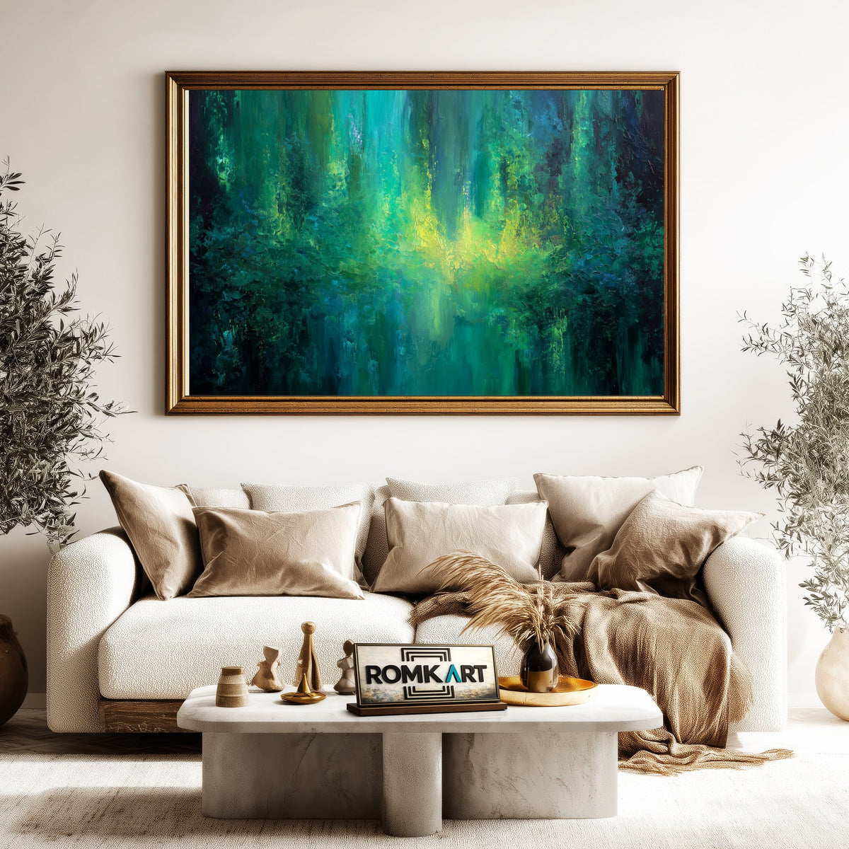 Abstract Expressionist Emerald Green Oil Painting - image 5