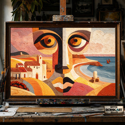 Abstract Face Coastal - Hand-Painted Oil Painting - View 1