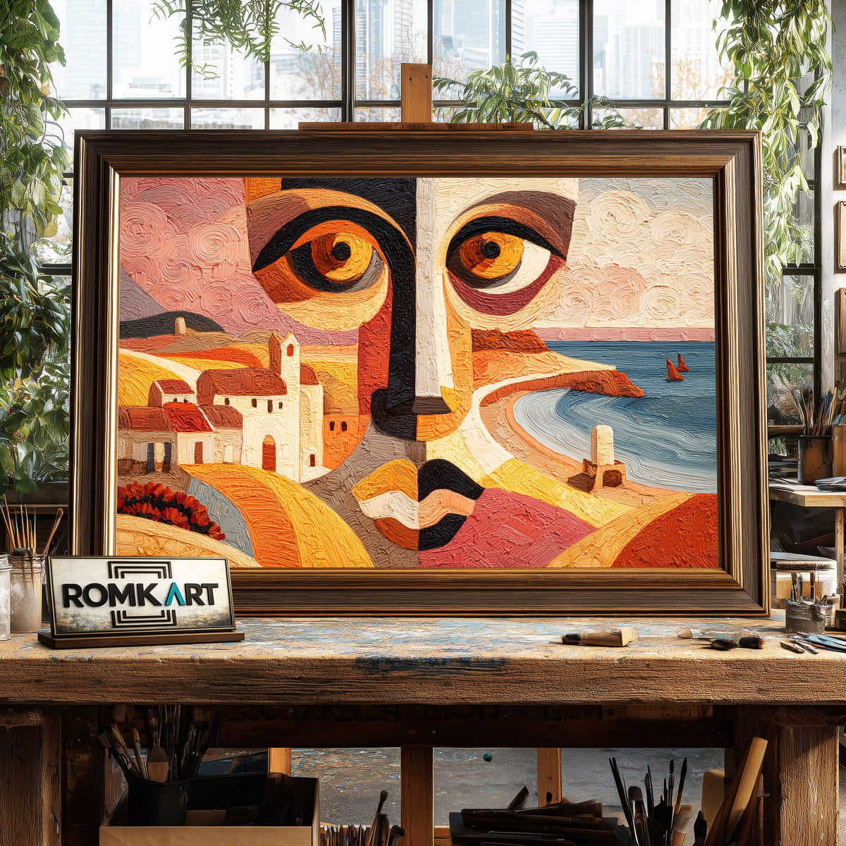 Abstract Face Coastal Oil Painting - image 2