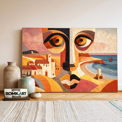 Abstract Face Coastal Oil Painting - image 3