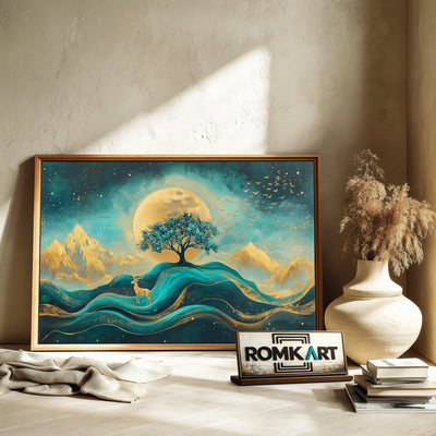 Abstract Teal and Gold Deer Oil Painting - image 6