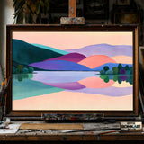 Abstracted Lake at dawn - Hand-Painted Oil Painting - View 1