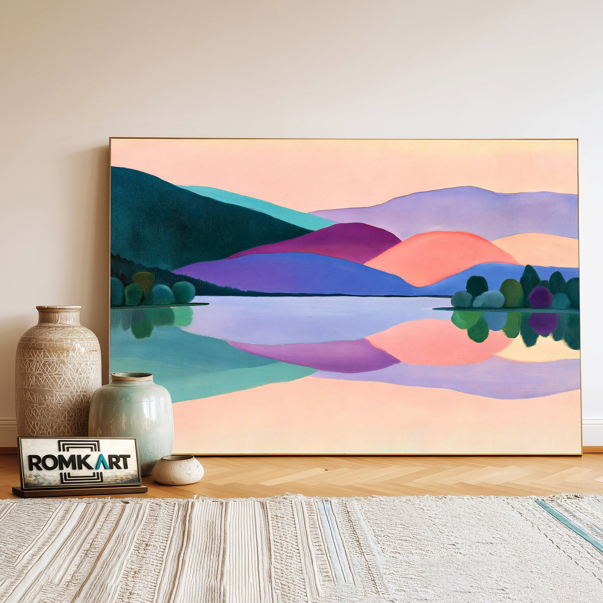 Abstracted Lake At Dawn Oil Painting - image 3