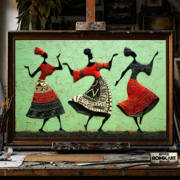 African Dancing - Hand-Painted Oil Painting - View 1