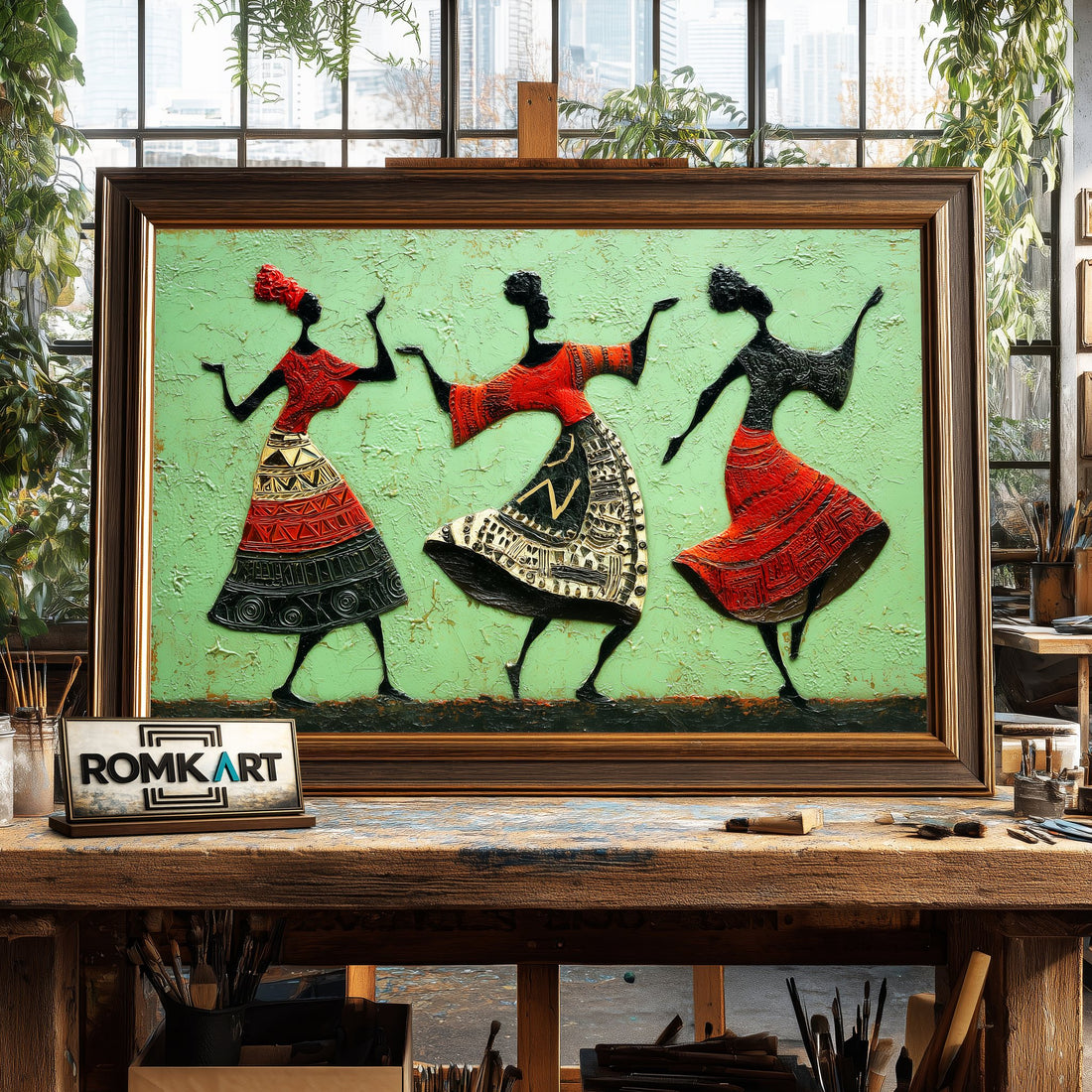 African Dancing - Hand-Painted Oil Painting - View 1
